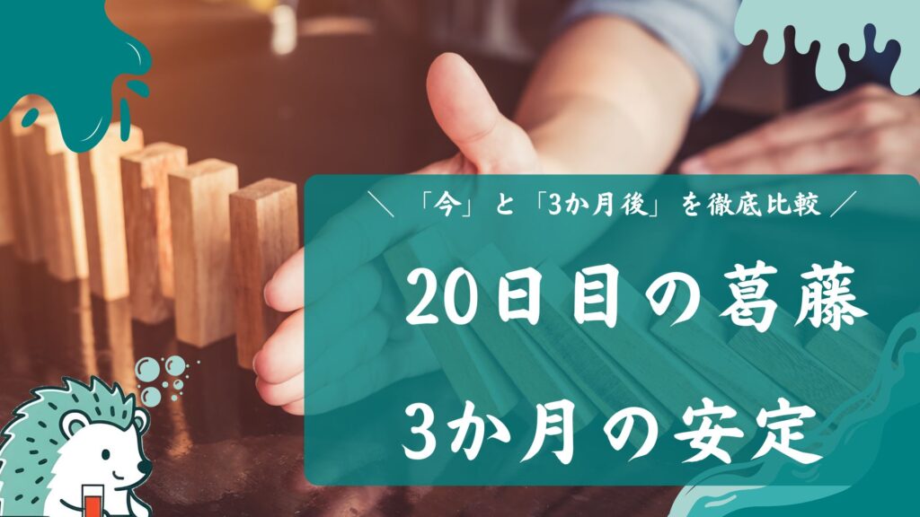 ＼「今」と「3か月後」を徹底比較／20日目の葛藤 3か月の安定